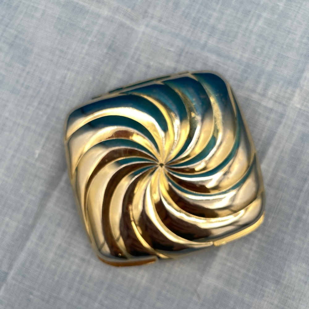 Vintage Gold Tone Sunburst Swirl Travel Mirror Compact Glamour - Picture 2 of 5
